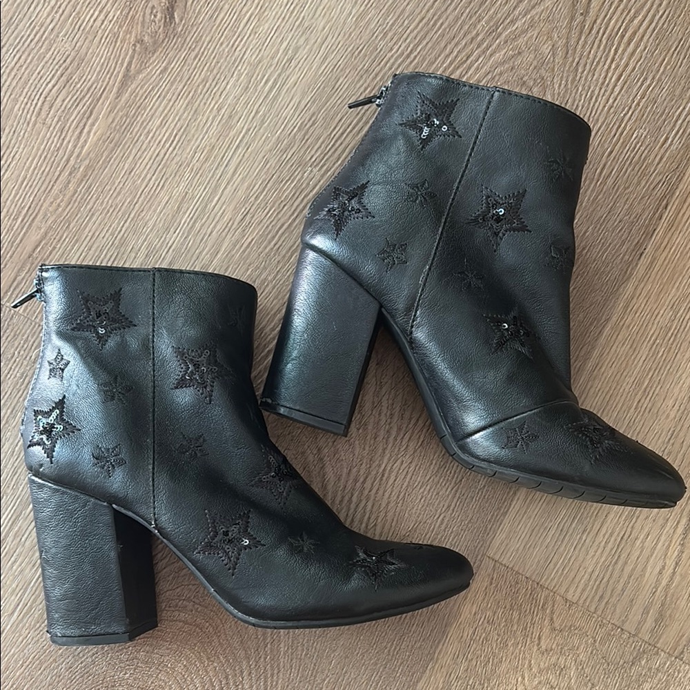 Black Sequin and Embroidered Star Heeled Ankle Boots Kenneth Cole Reaction